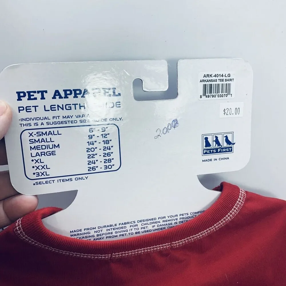 Pets First NCAA Razorback Tee Shirt for Dogs - Officially Licensed Sz Large NEW